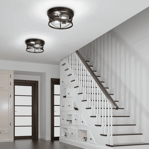 2-Light Flush Mount Ceiling Light Fixture Industrial Black Metal Farmhouse Close to Ceiling Lights for Kitchen Bedroom Foyer - Image 6