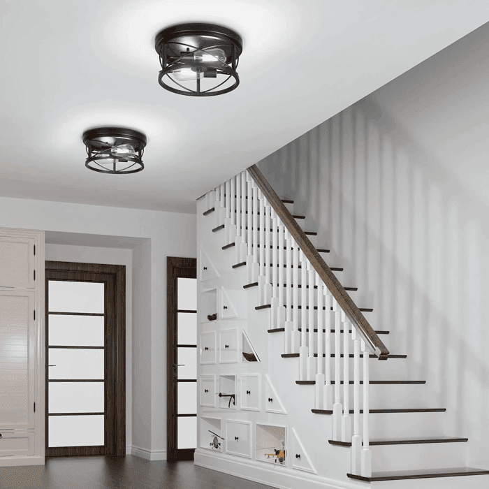 2-Light Flush Mount Ceiling Light Fixture Industrial Black Metal Farmhouse Close to Ceiling Lights for Kitchen Bedroom Foyer - Image 6