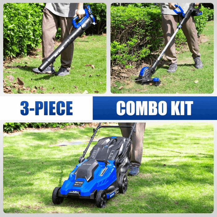 40V 17" Brushless Cordless Lawn Mower, 2-In-1 12" String Trimmer & Edger and Leaf Blower Combo Set, Electric Battery Lawn Mower Set with 3 X 4.0Ah Batteries and Dual Charger - Image 2