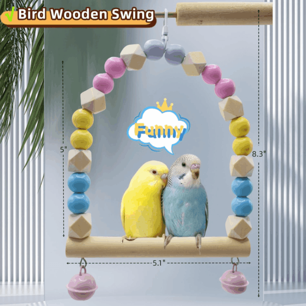 8 PCS Bird Cage Accessories Parrot Perch Stand Bird Swings Bird Stand Platforms Bird Cage Food Holder Bird Cage Toys Kit for Parakeets,Cockatiel,Budgerigar and Small and Medium Birds - Image 3