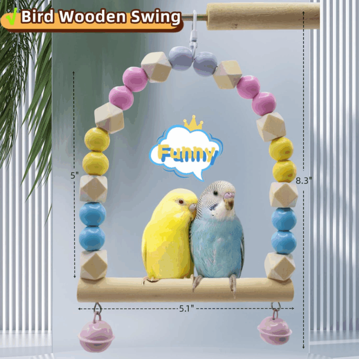 8 PCS Bird Cage Accessories Parrot Perch Stand Bird Swings Bird Stand Platforms Bird Cage Food Holder Bird Cage Toys Kit for Parakeets,Cockatiel,Budgerigar and Small and Medium Birds - Image 3