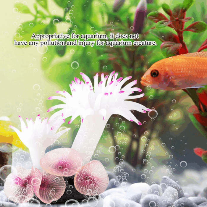 Aquarium Bubbler Decorations,Betta Fish Tank Accessories,Fish Tank Silicone Coral Concrete Base Simulation Plant Decoration Aquarium Ornaments[White] - Image 3