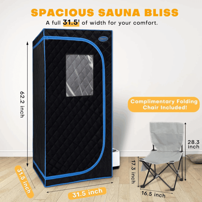 Portable Steam Sauna Tent Full Size, Oversized Personal Sauna Kit for Home Spa, Lightweight Sauna Box with Steamer, Time & Temperature Remote Control, Foldable Chair, 32'' X 32'' X 63'' - Image 2