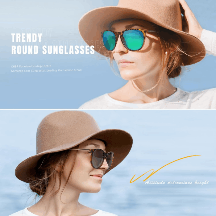Sunglasses Womens Men Polarized UV Protection Trendy Vintage Retro round Mirrored Lens Sunglasses for Women - Image 6