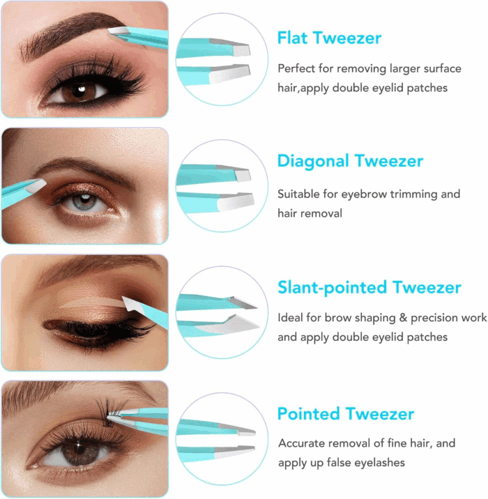 Tweezers Set and Nail Clippers 8Pcs Precision No Gaps Eyebrow Tweezer Kit for Facial Hair Men & Women Travel Tweezers with Leather Case（Violet/Cyan） - Image 4
