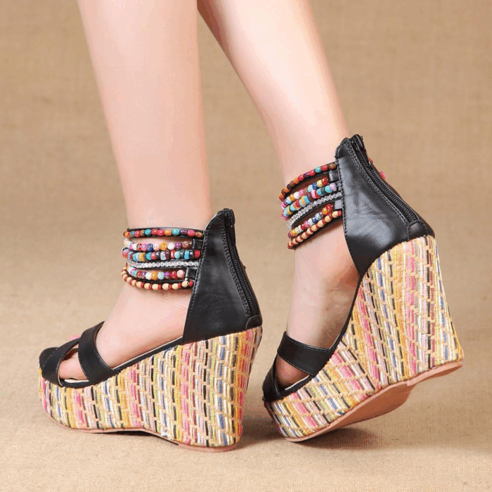 Women'S Wedge Sandals with Pearls across the Top Platform Sandals High Heels - Image 3