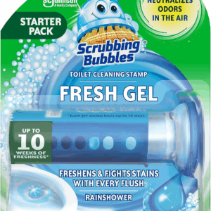 Fresh Gel Toilet Bowl Cleaning Stamps, Helps Keep Toilet Clean and Helps Prevent Limescale & Rings, Rainshower Scent, 1 Dispenser with 6 Fresh Gel Stamps