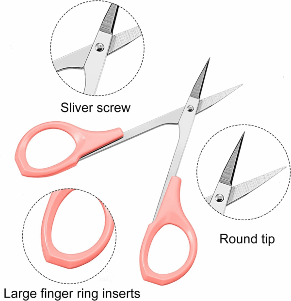 2 Pack Curved Craft Scissors Small Beauty Stainless Steel Trimming Eyebrow Scissors for Eyelash Extensions, Facial Nose Hair, 4 Inch(Pink) - Image 5