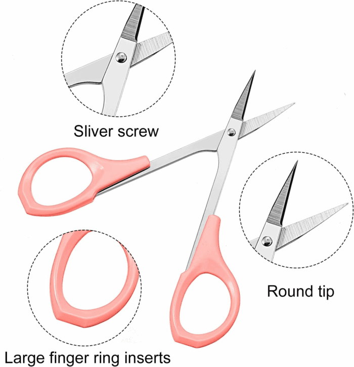 2 Pack Curved Craft Scissors Small Beauty Stainless Steel Trimming Eyebrow Scissors for Eyelash Extensions, Facial Nose Hair, 4 Inch(Pink) - Image 5