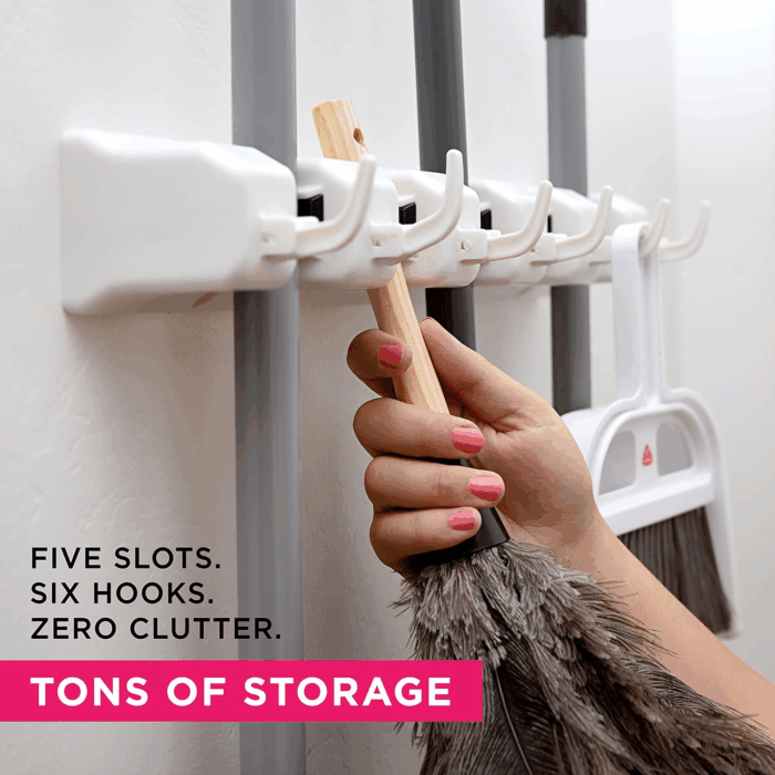 EXTRA GRIP Mop & Broom Holder Wall Mount - Wall Hanging Garden Tool & Utility Closet Organizer, Mop & Broom Hook, Broom Hanger Wall Mount, Mop Broom Organizer, Wall Mounted Broom Rack Mop Storage - Image 2