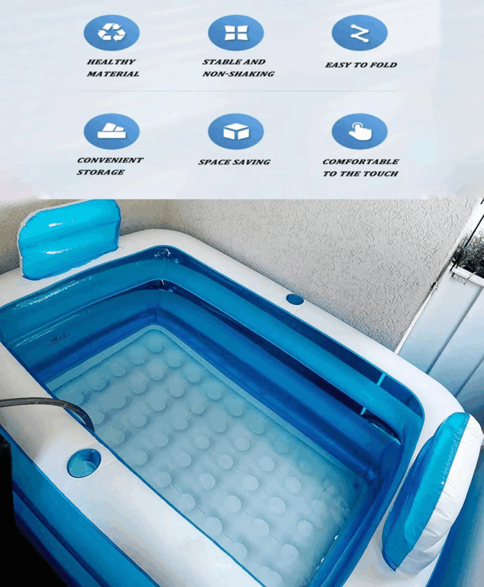 Double Inflatable Bathtub with Electric Air Pump and Bath Pillow Headrest, Portable Blow up Bath Tub for Adults, Outdoor & Indoor Freestanding Foldable Spa Tub with Drainage Cup Holder - Image 7