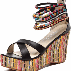 Women'S Wedge Sandals with Pearls across the Top Platform Sandals High Heels