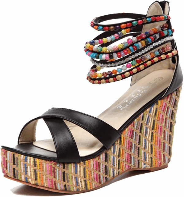 Women'S Wedge Sandals with Pearls across the Top Platform Sandals High Heels