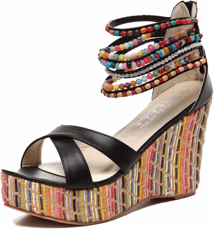 Women'S Wedge Sandals with Pearls across the Top Platform Sandals High Heels