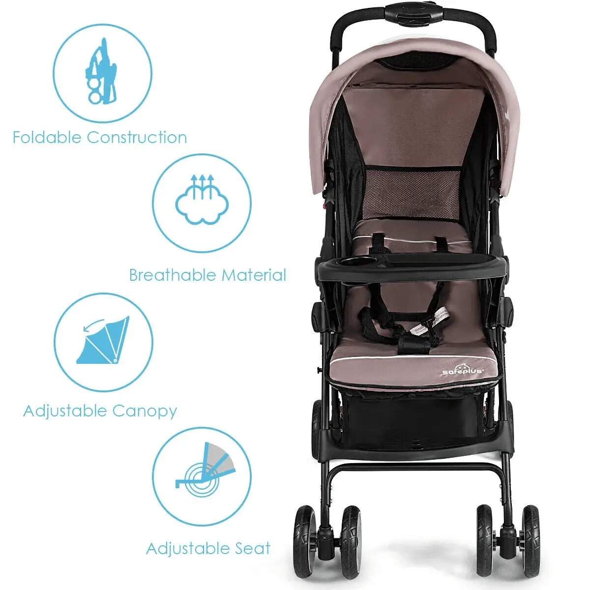 Foldable Lightweight Baby Stroller Travel Pushchair 0-36 Months Age Group 13 Lbs Coffee - Image 4