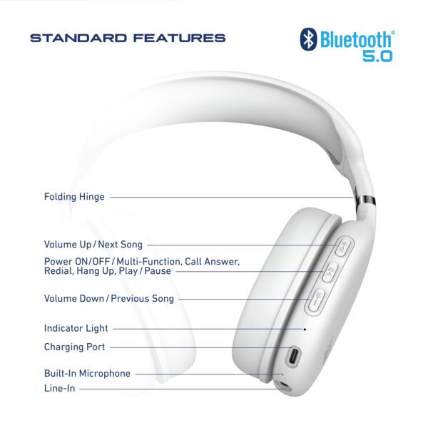 Foldable Wireless Headphones, Bluetooth Over-Ear Headset with Built-In Mic - Image 2