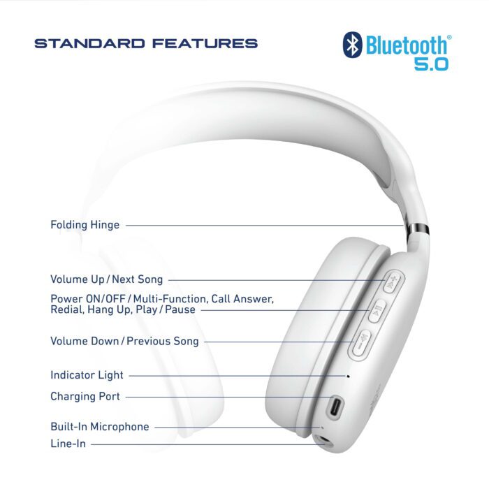 Foldable Wireless Headphones, Bluetooth Over-Ear Headset with Built-In Mic - Image 2