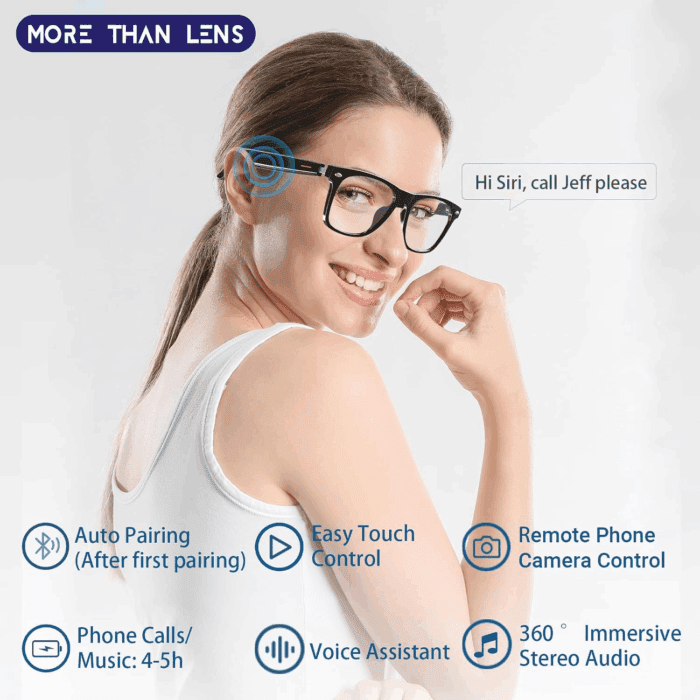 AI Translator Smart Glasses for Men Women, Bluetooth Audio Glasses with Photochromic Transition Lenses, Voice Assistant, Open Ear Lighweight Eyeware, Black - Image 2