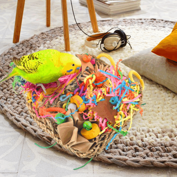 Conure Toys, Bird Grass Mat Parakeet Shredder Hanging Toy Cockatiel Foraging Entertainments Parrot Climbing Wall Chewy Lovebird Cage Playthings for Small to Medium Birds - Image 7