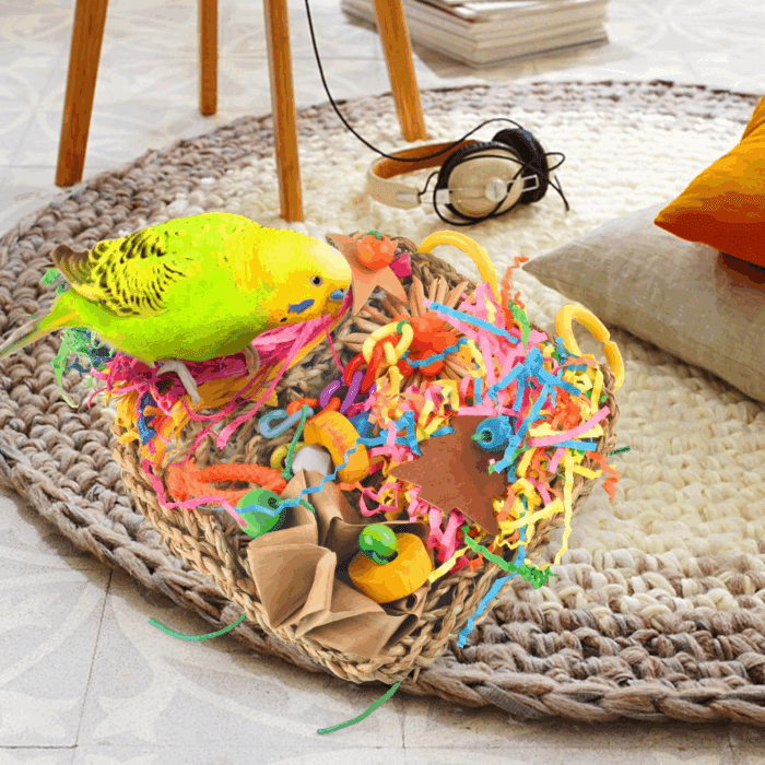 Conure Toys, Bird Grass Mat Parakeet Shredder Hanging Toy Cockatiel Foraging Entertainments Parrot Climbing Wall Chewy Lovebird Cage Playthings for Small to Medium Birds - Image 7