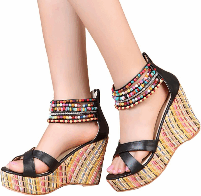 Women'S Wedge Sandals with Pearls across the Top Platform Sandals High Heels - Image 2