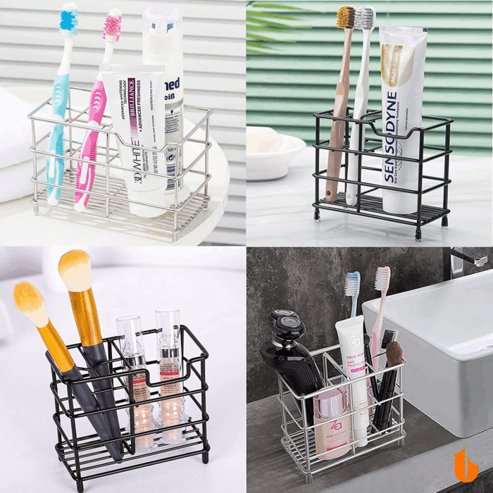 304 Stainless Steel Bathroom Toothbrush Holder Toothpaste Holder Stand Bathroom Accessories Organizer, Black - Image 7