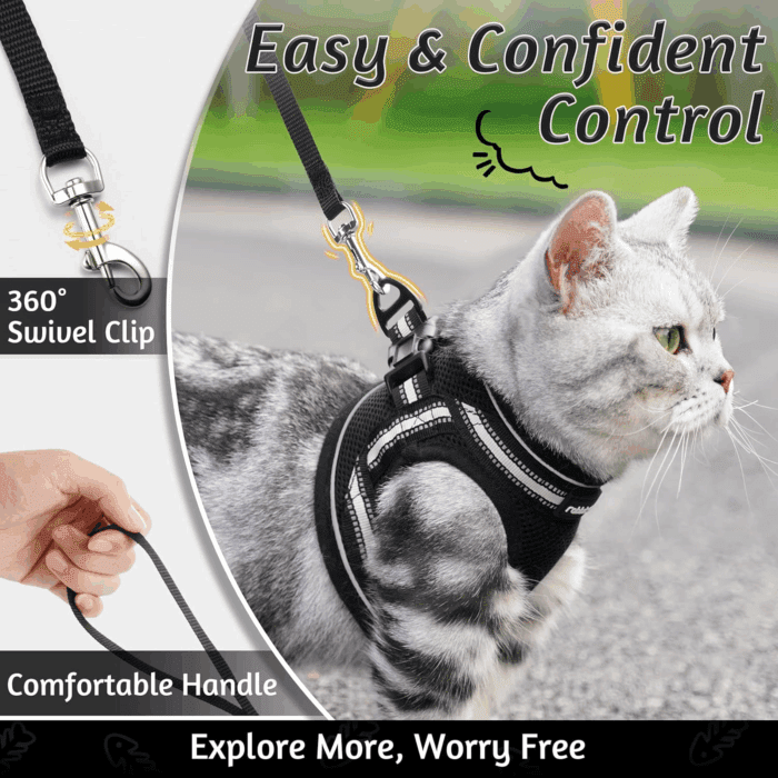 Cat Harness and Leash Set for Walking Escape Proof, Adjustable Soft Kittens Vest with Reflective Strip for Cats, Comfortable Outdoor Vest, Black, S - Image 5
