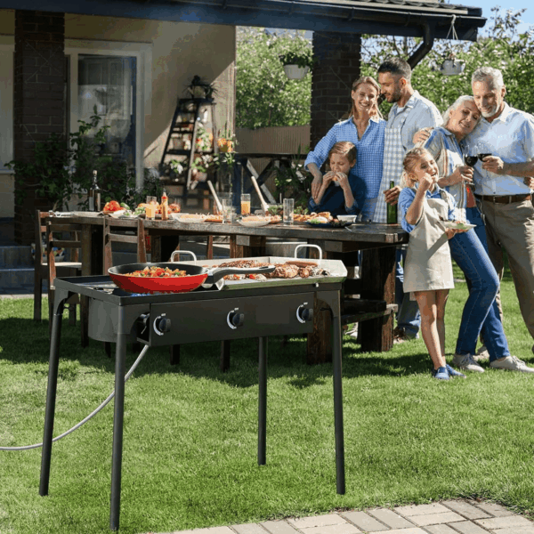 3-Burner Propane Camping Stove, Gas Stove for Outdoor Cooking BBQ, 225,000 -BTU, 20 PSI Regulator, High Pressure, Heavy Duty, Black - Image 2