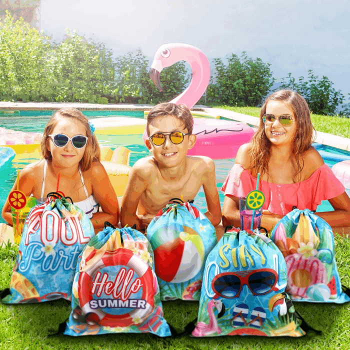 12 Pcs Pool Beach Drawstring Bags Summer Drawstring Backpack Beach Ball String Birthday Bag Pool Party Decoration (Classic) - Image 6