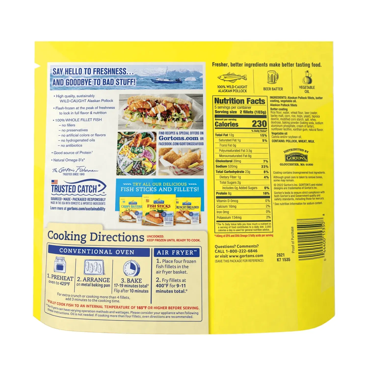 Gorton’S Beer Battered Fish 100% Whole Fish Fillets (Not Minced), Wild Caught Pollock, Frozen, 10 Count, 18.2 Ounce Resealable Bag - Image 3