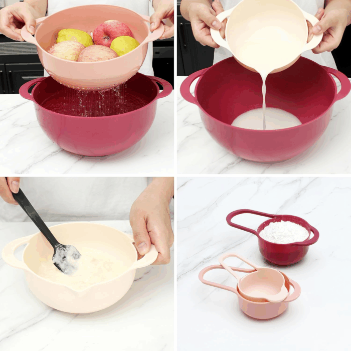 Nesting Bowls with Measuring Cups Colander and Sifter Set - Includes Mixing Bowls, Colander, Sifter and Measuring Cups, Rose, 8 Pc Bowl - Image 5