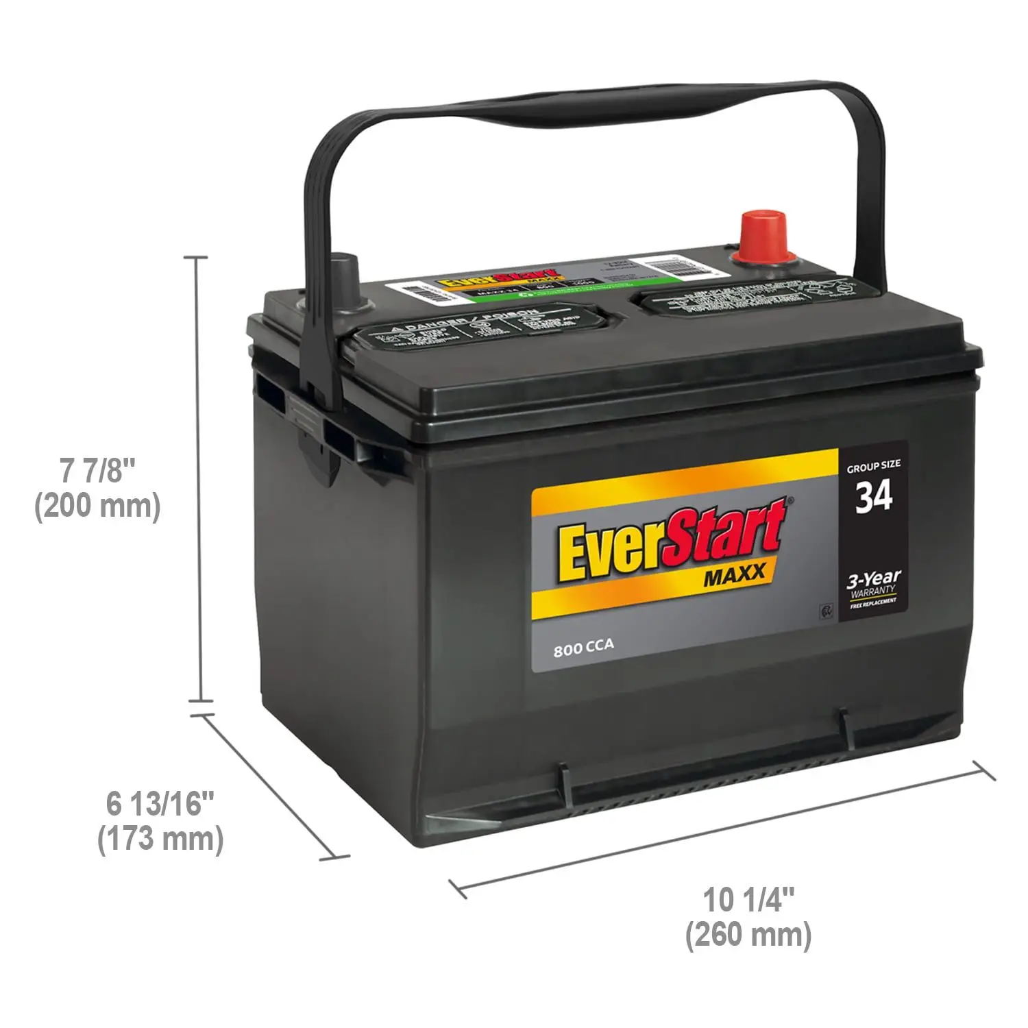 Maxx Lead Acid Automotive Battery, Group Size 34 12 Volt, 800 CCA - Image 3