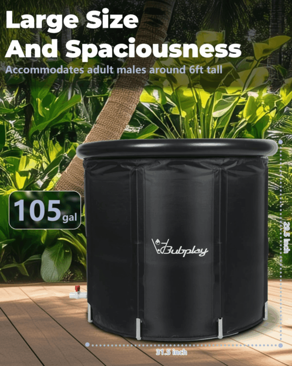 XL Ice Bath Tub for Athletes & Adults - 105 Gallons Ice Tub, Cold Plunge Tub with Cover for Indoor Outdoor, Ice Plunge Tub for Recovery & Cold Water Therapy - Black - Image 5