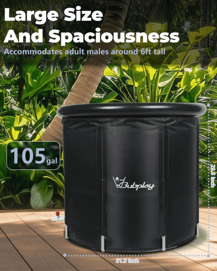 XL Ice Bath Tub for Athletes & Adults - 105 Gallons Ice Tub, Cold Plunge Tub with Cover for Indoor Outdoor, Ice Plunge Tub for Recovery & Cold Water Therapy - Black - Image 5