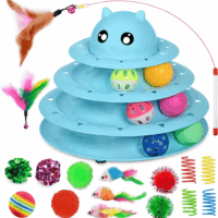 20 PCS Cat Roller Toy 3-Level Turntable for Indoor Cats - Kitten Set with Teaser, Mice, Spring, and Various Ball Toys