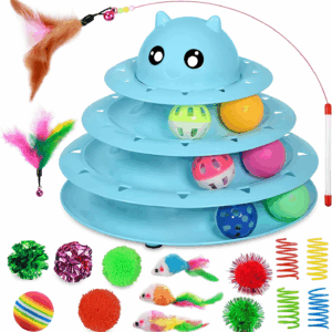 20 PCS Cat Roller Toy 3-Level Turntable for Indoor Cats - Kitten Set with Teaser, Mice, Spring, and Various Ball Toys