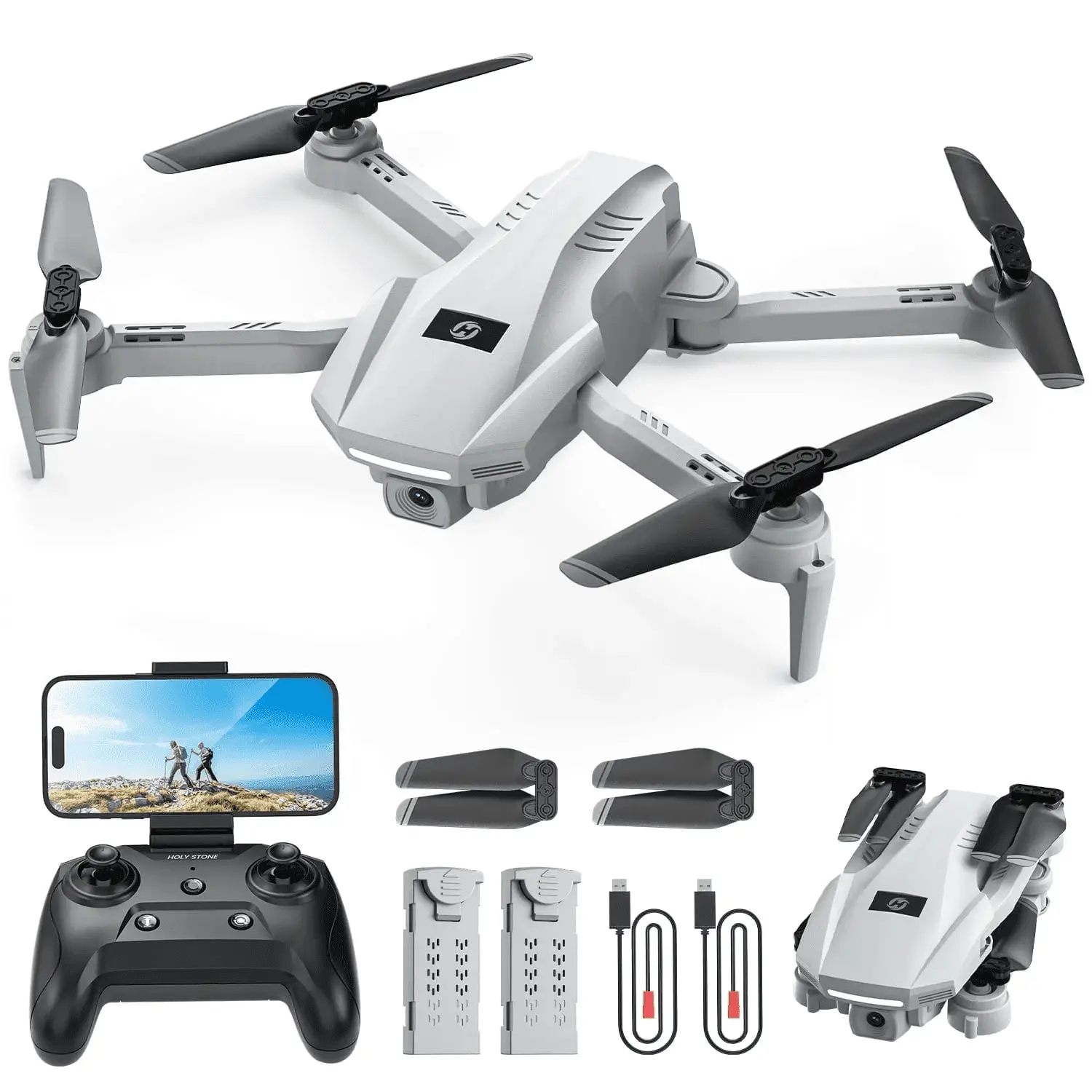 HS130 Drone with 1080P HD Camera for Adults and Kids, Altitude Hold, 2 Batteries, Gray