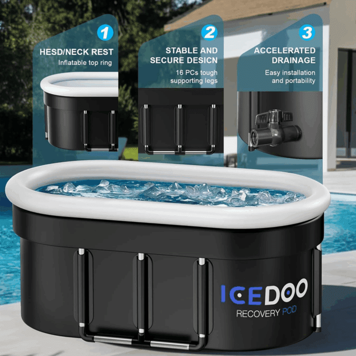 Upgraded 132 Gal XXL Large Oval Ice Bath with Air Ring, Multi-Layered Portable Cold Plunge Tub for Athletes, Foldable & Inflatable Full-Body Cold Tub Recovery at Home, Outdoors,Gym Use - Image 4