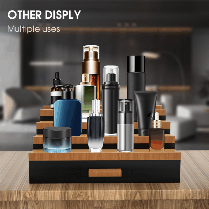 Cologne Organizer for Men 4 Tier of Elevated Cologne Display Shelf with Drawer Storage Perfume Organization and Storage Display Risers,Great Gift for Man(4Tier-Blackwalnut) - Image 6