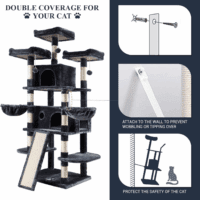 68 Inches Cat Tree/House and Towers for Big Feline/Scratching Post/Multi-Level Large Kitty Climbing Tree with Condo/Smokey Grey - Image 6