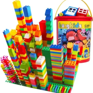 Big Building Block Set - 214 Pieces Toddler Educational Toy Classic Large Size Building Block Bricks - 13 Fun Shapes and Storage Bucket - Compatible with All Major Bulk Bricks Set