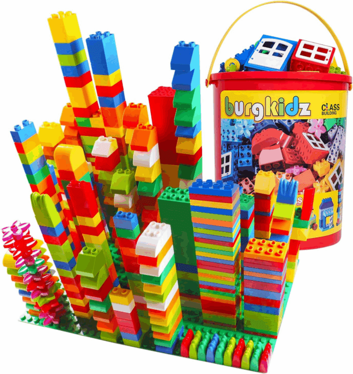 Big Building Block Set - 214 Pieces Toddler Educational Toy Classic Large Size Building Block Bricks - 13 Fun Shapes and Storage Bucket - Compatible with All Major Bulk Bricks Set