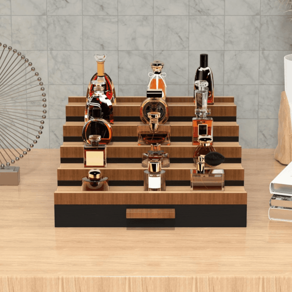 Zalida Wooden Cologne Organizer for Men 5 Tier of Perfume Display Holder of Drawer & 2 Hidden Compartments Larger Storage Space Mens Perfume Organizer Shelf Stand,Gift for Man (5T-Black Walnut) - Image 6