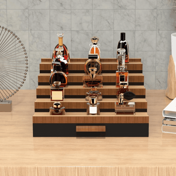 Zalida Wooden Cologne Organizer for Men 5 Tier of Perfume Display Holder of Drawer & 2 Hidden Compartments Larger Storage Space Mens Perfume Organizer Shelf Stand,Gift for Man (5T-Black Walnut) - Image 6