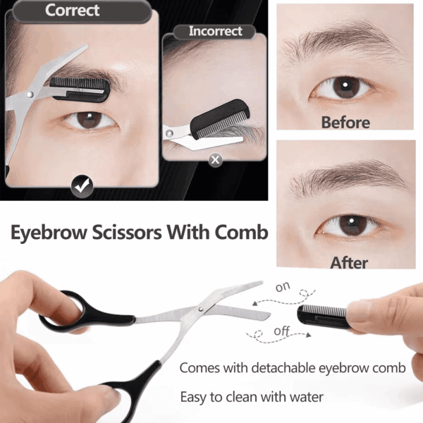 Eyebrow Scissors with Comb,  Facial Hair Small Grooming Scissors for Men Women - Eyebrow Trimmer Scissor for Eyebrows, Nose Hair, Mustache, Beard, Eyelash - 3PCS Black - Image 7