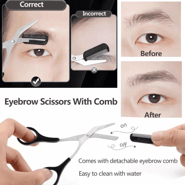 Eyebrow Scissors with Comb,  Facial Hair Small Grooming Scissors for Men Women - Eyebrow Trimmer Scissor for Eyebrows, Nose Hair, Mustache, Beard, Eyelash - 3PCS Black - Image 7