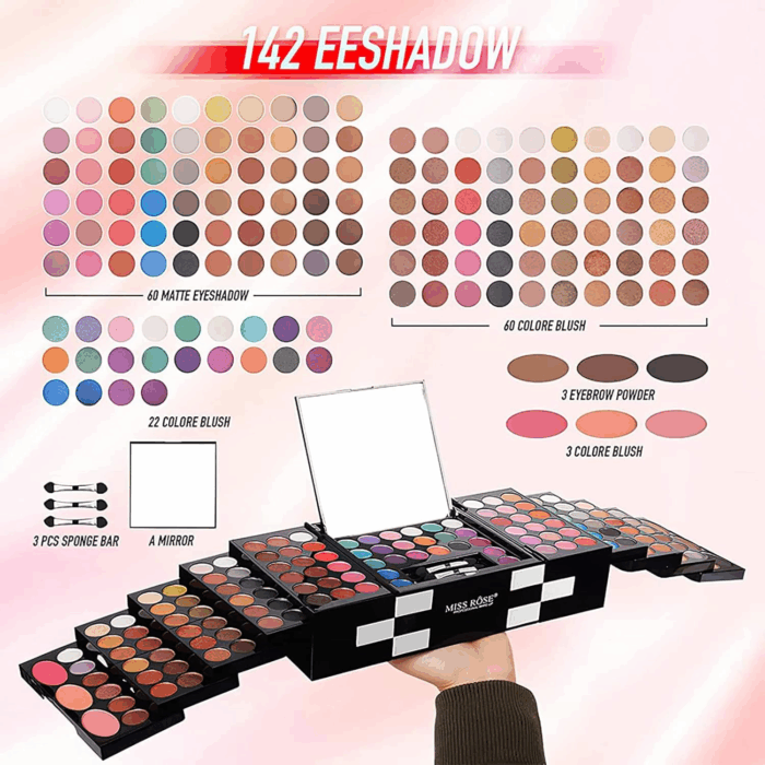 M 148 Colors Makeup Pallet,Professional Makeup Kit for Women Full Kit,All in One Makeup Sets for Women&Beginner,Include Eyeshadow,Lipstick,Eyeliner,Concealer,Makeup Brush(045 Set-Black) - Image 4