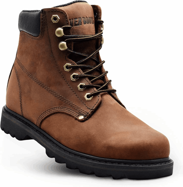 Work Boots for Men Soft Toe – 6Inch Leather Boots for Construction Rubber Sole Working Botas De Trabajo Para Hombre, “Tank” Workboots