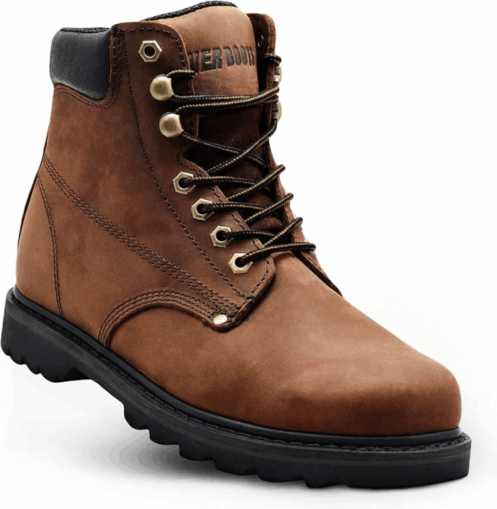 Work Boots for Men Soft Toe – 6Inch Leather Boots for Construction Rubber Sole Working Botas De Trabajo Para Hombre, “Tank” Workboots