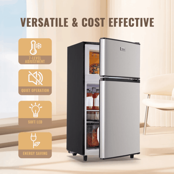 3.5 Cu.Ft Fridge with Freezer 2 Door Compact Refrigerator Adjustable Thermostat Silver New - Image 3